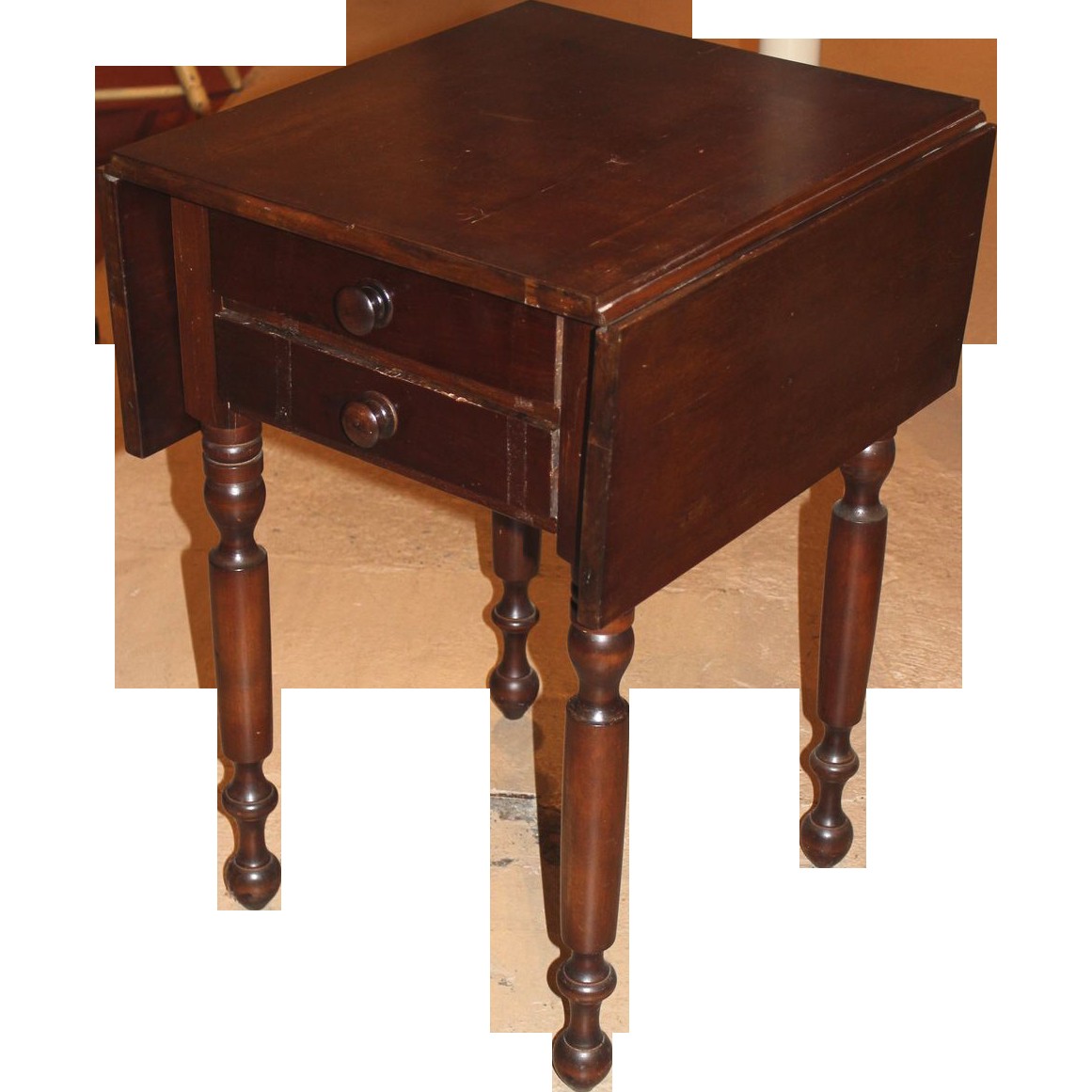 19th c mahogany two drawer drop leaf work table from