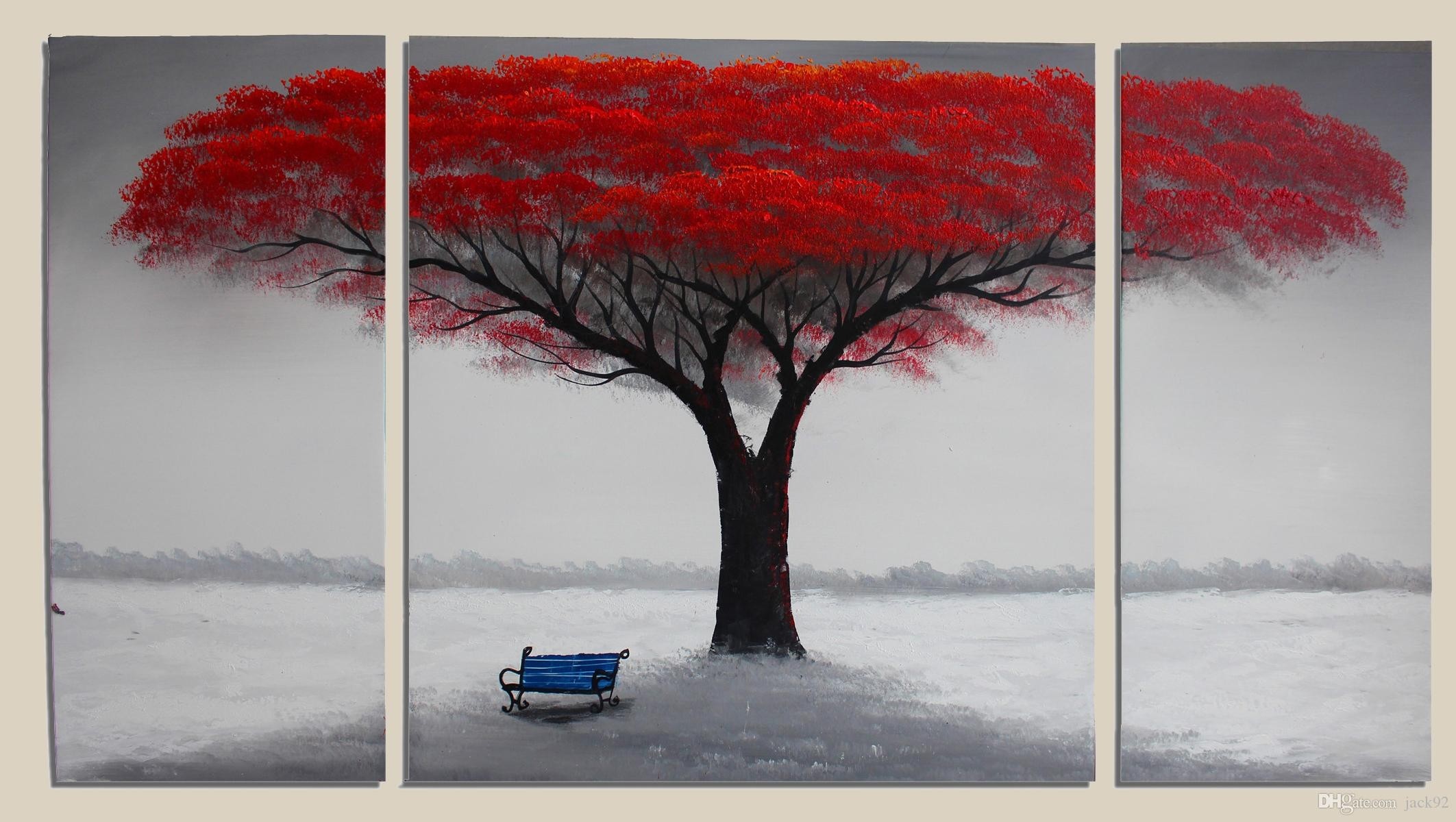 2018 canvas art handpainted red tree painting large wall