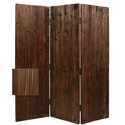 3 panel walnut color solid wood screen room divider rustic
