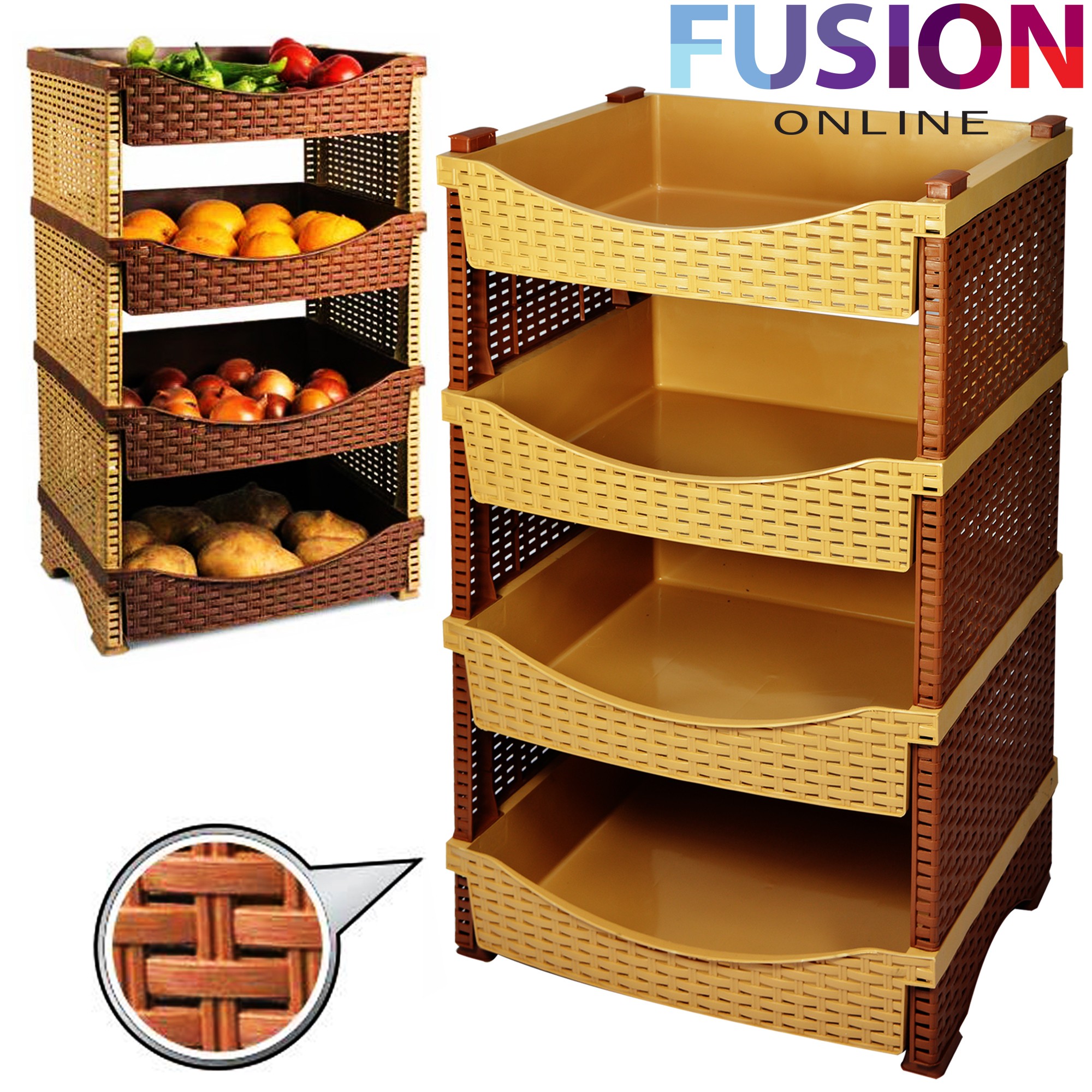 4 tier rattan plastic vegetable fruit rack basket kitchen