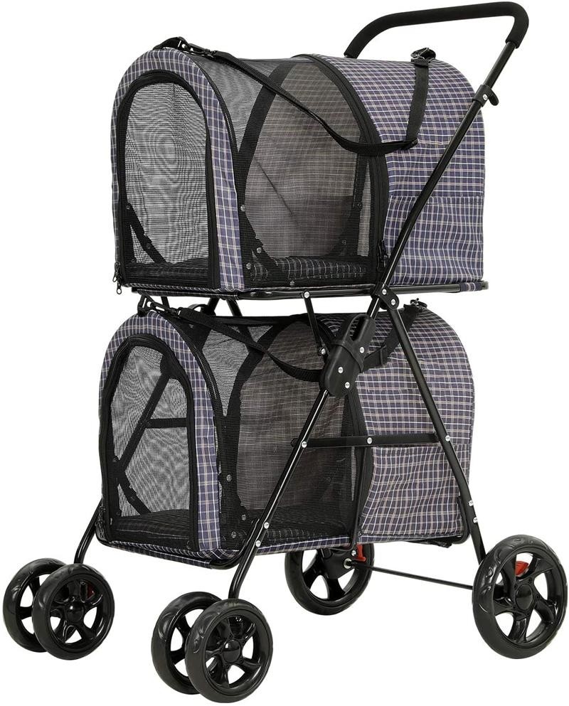 4 wheels double pet stroller cat dog carrier