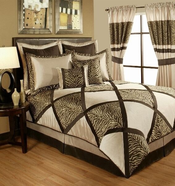 4pc lush taupe brown animal print pieced comforter set