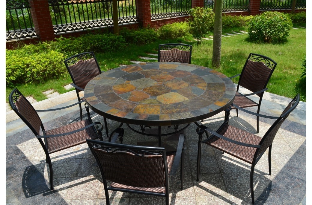 63 round slate outdoor patio dining table stone oceane