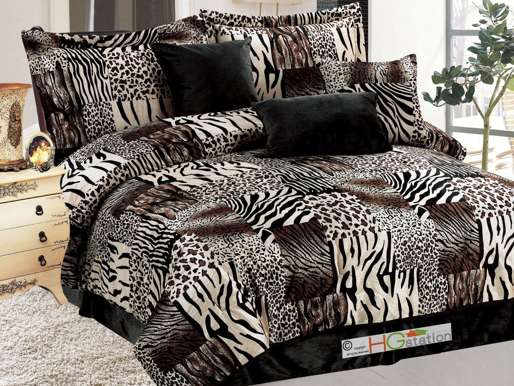 7 pc faux fur zebra tiger leopard jaguar cheetah comforter