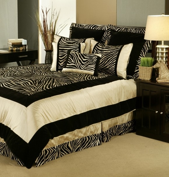 7pc black taupe velvety animal print comforter set queen 1