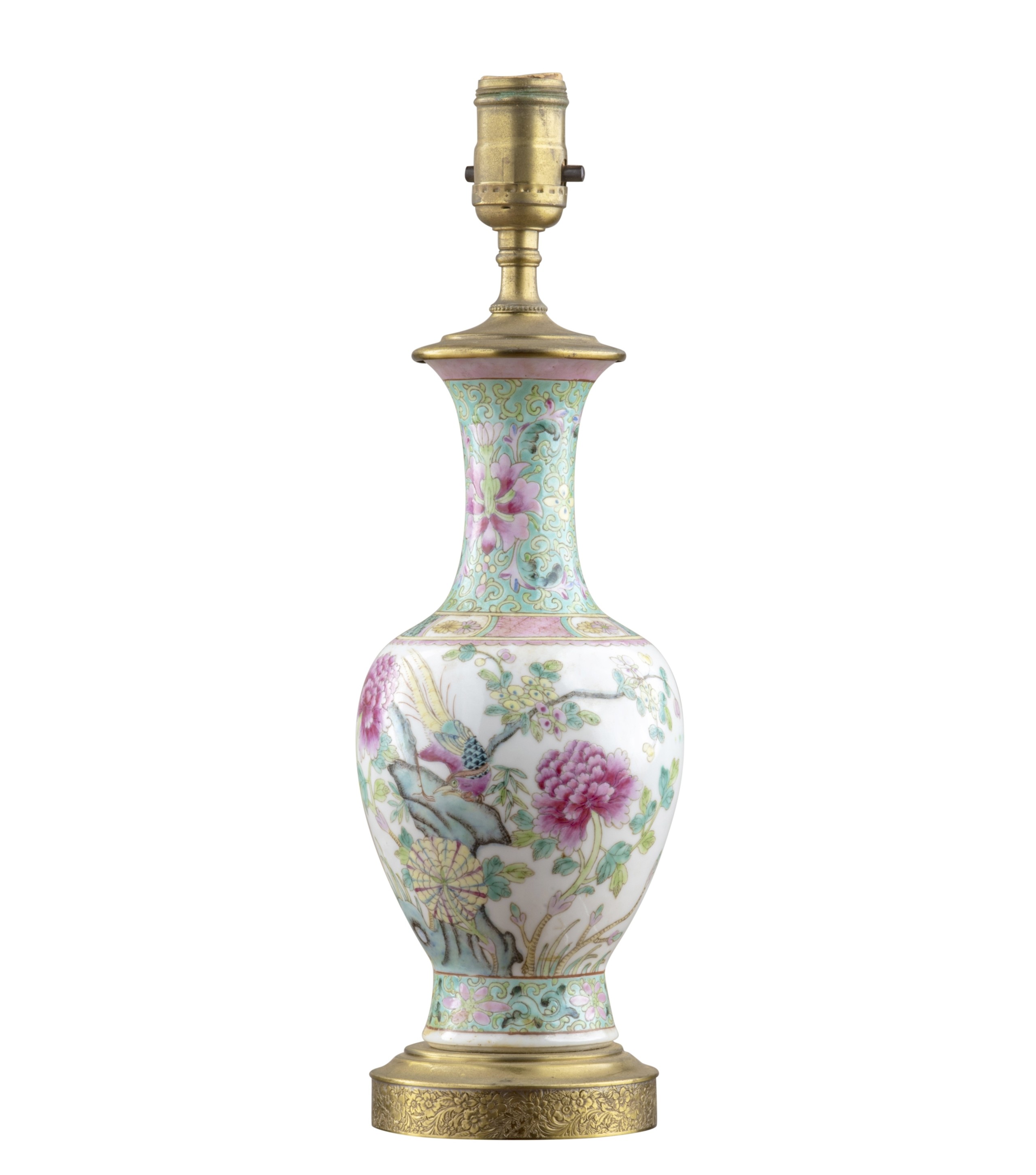An antique chinese porcelain famille rose decorated lamp