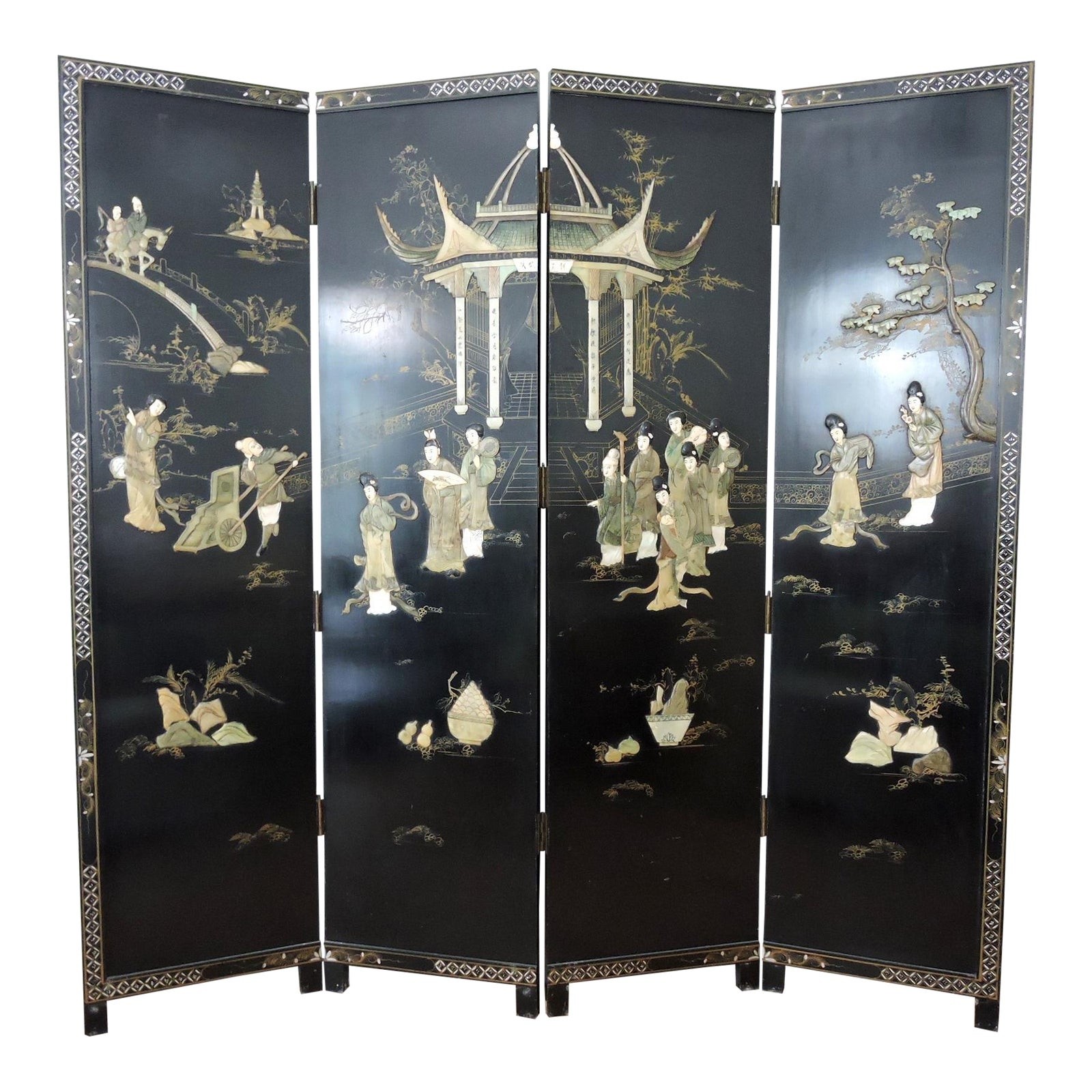 Antique chinese black lacquer jade room divider chairish