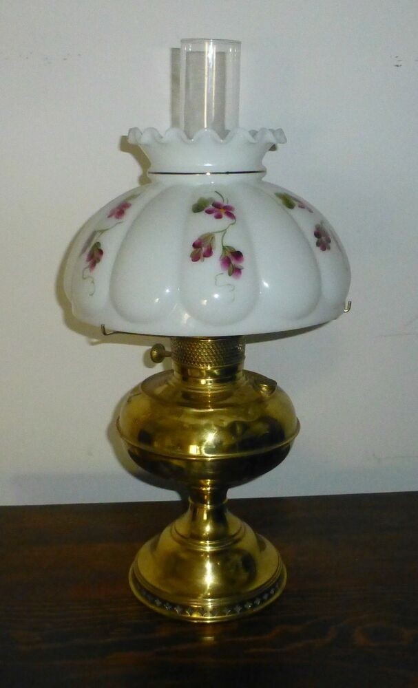 Antique kerosene lamp hand painted globe 40 brass