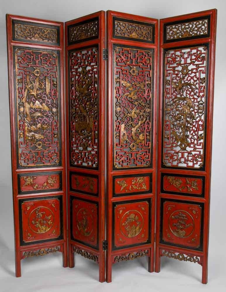 Antique old chinese room divider asian paravent