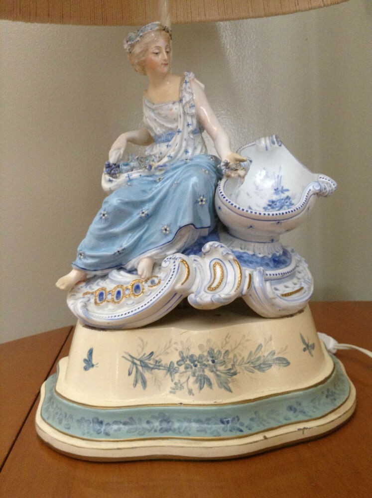 Antique porcelain victorian lady figural accent table lamp