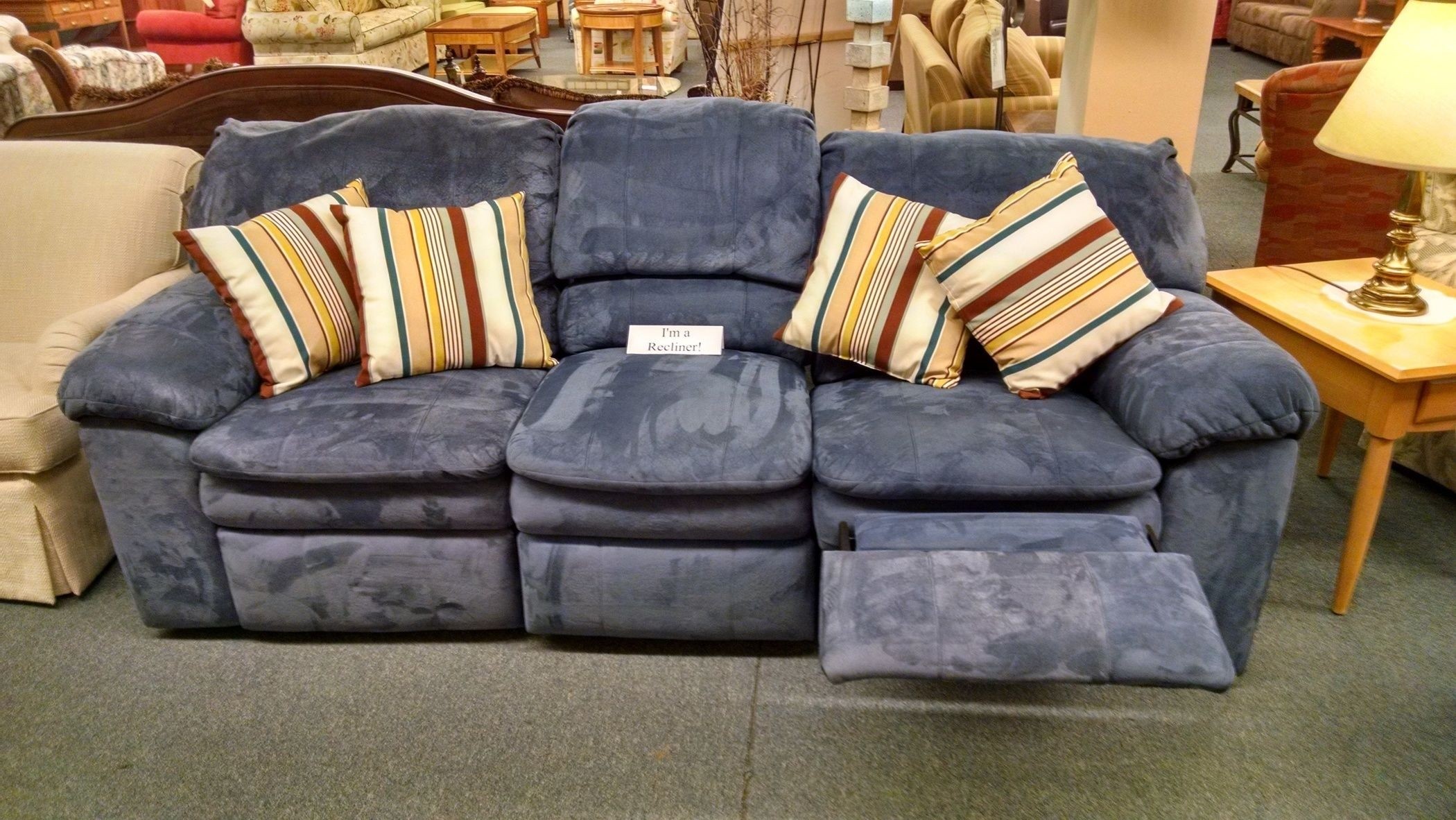 Berkline blue reclining sofa delmarva furniture consignment