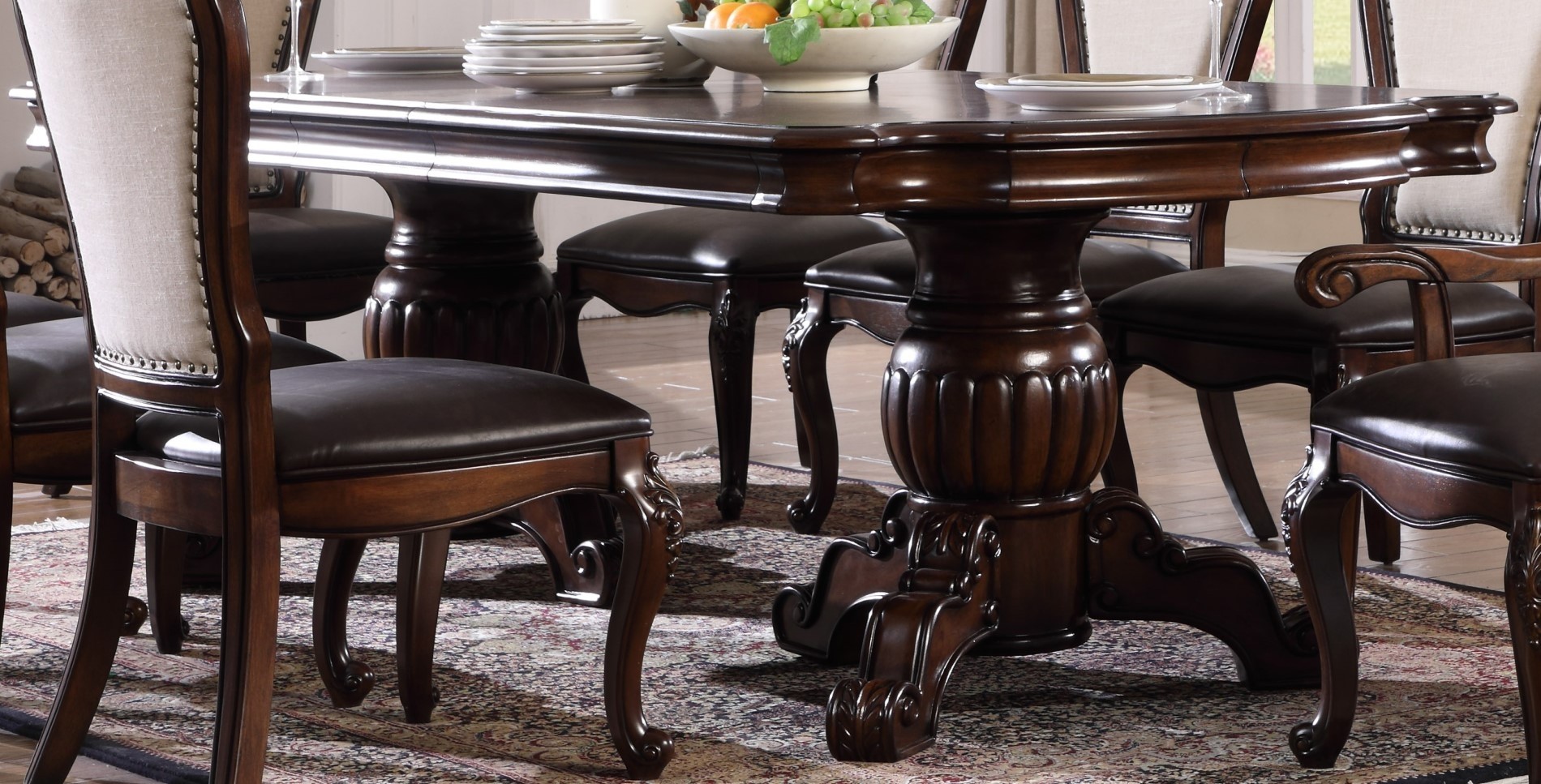 Brentwood traditional 5pc double pedestal dining table set
