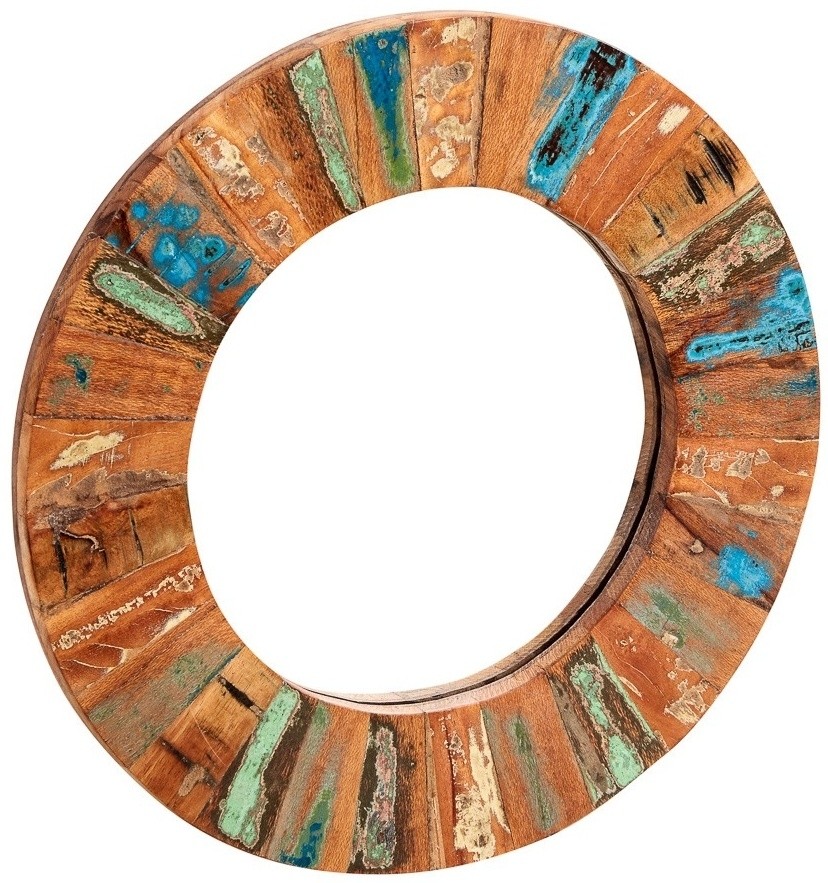 Buy indian hub coastal reclaimed wood round large mirror