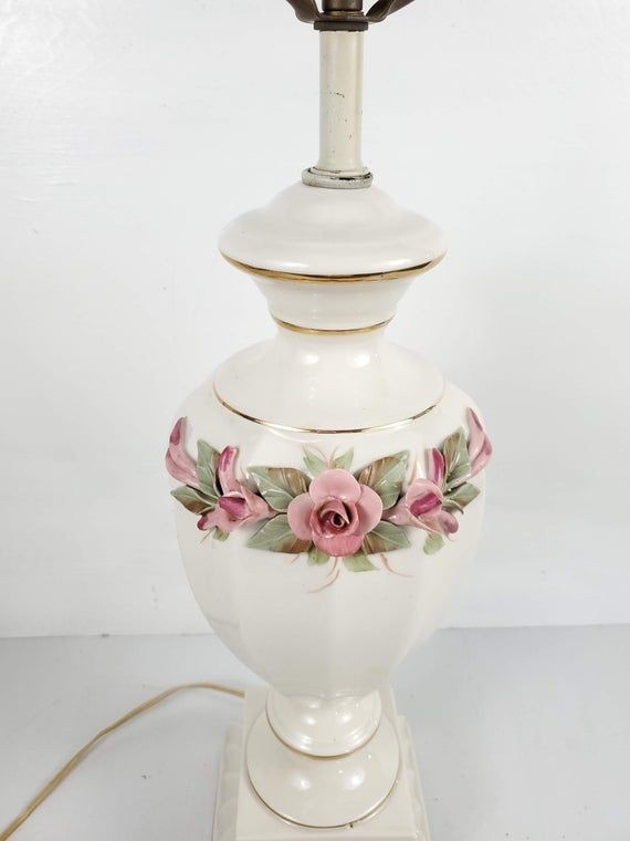 Capodimonte style floral table lamp porcelain rose lamp