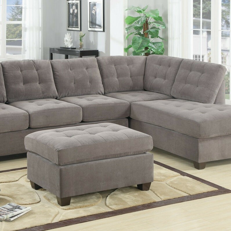 Charcoal grey soft fabric sectional couch 2 pc living room