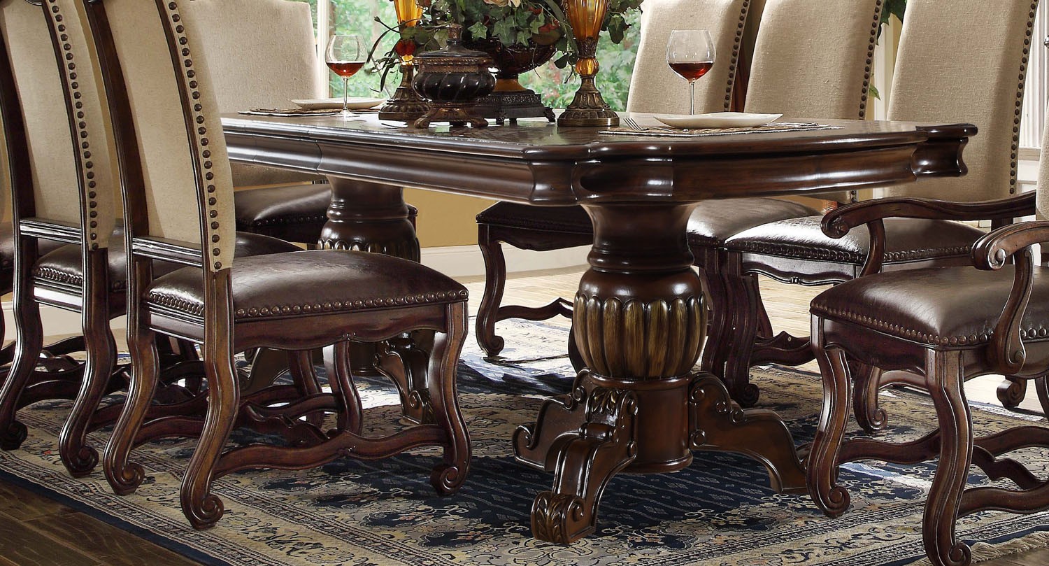 Coruna old world 80 95 double pedestal dining table