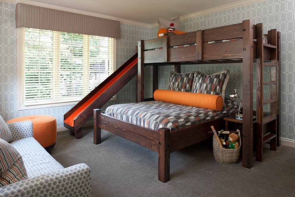 Custom bunk beds play house perpendicular twin over queen