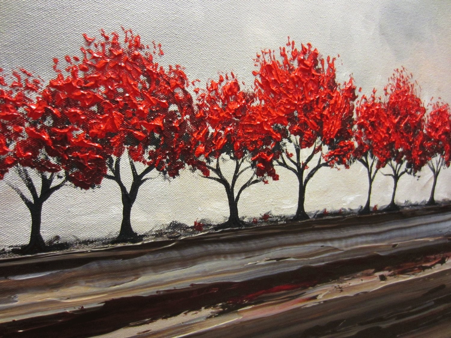 Custom original art abstract painting red tree textured 1