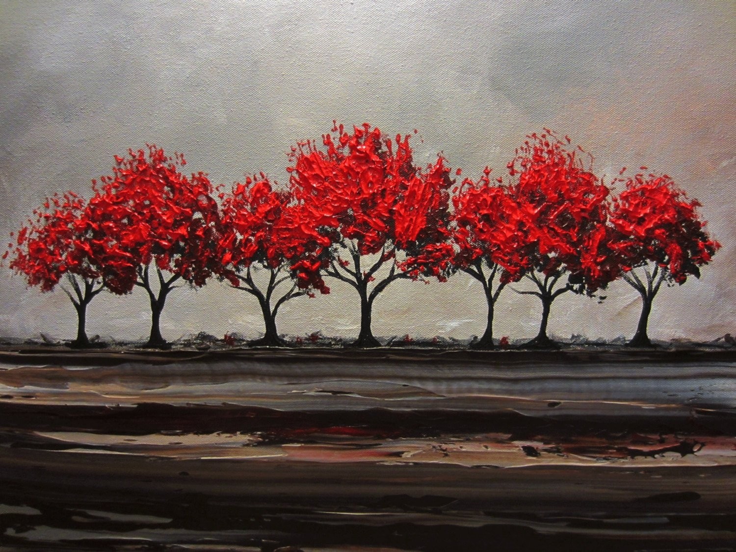 Custom original art abstract painting red tree textured
