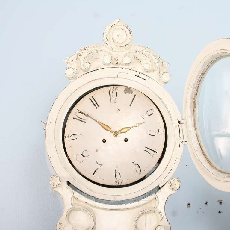 Dramatic tall antique white swedish mora grandfather clock