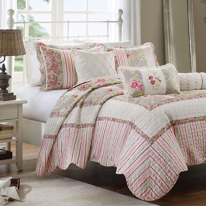 Feminine floral stripe bedding cottage style pinterest