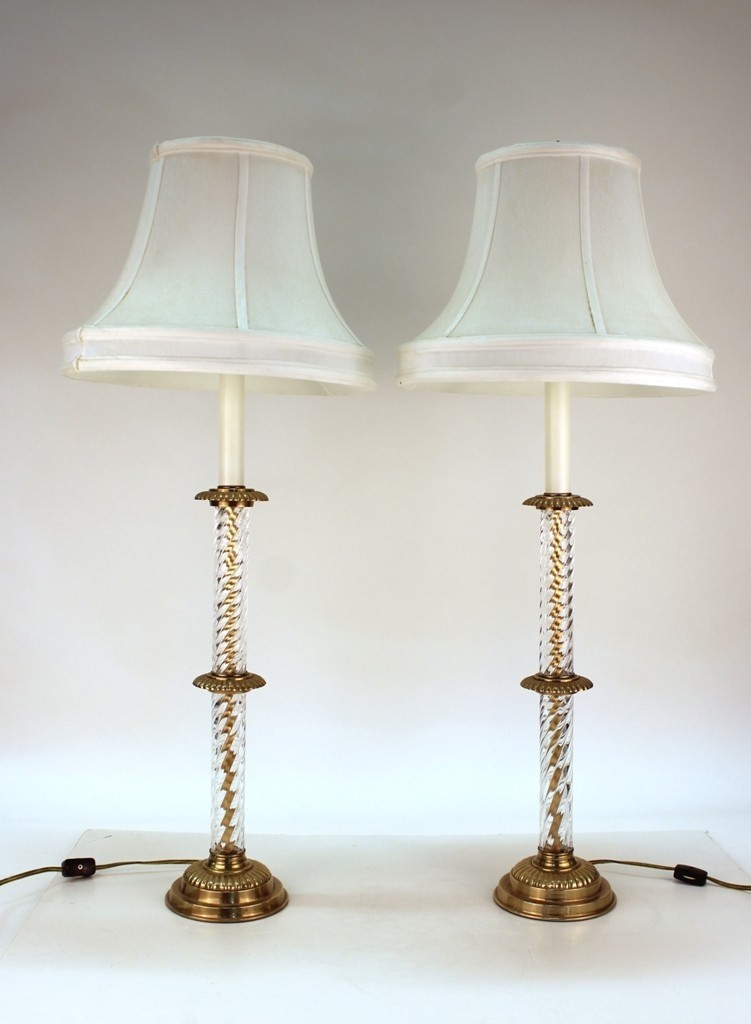 Frederick cooper column lamps in crystal and brass with