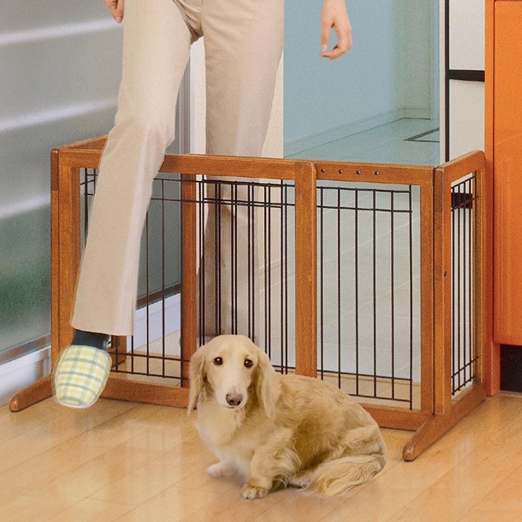 Freestanding pet gate dog extra wide large wood safety 1