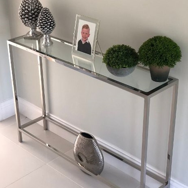 Glass steel narrow console table