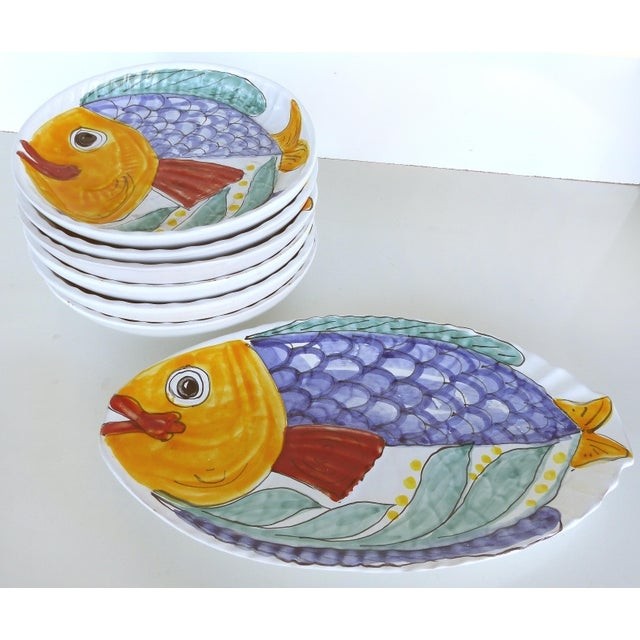 Glazed italian ceramic fish platter plates set of 7 6