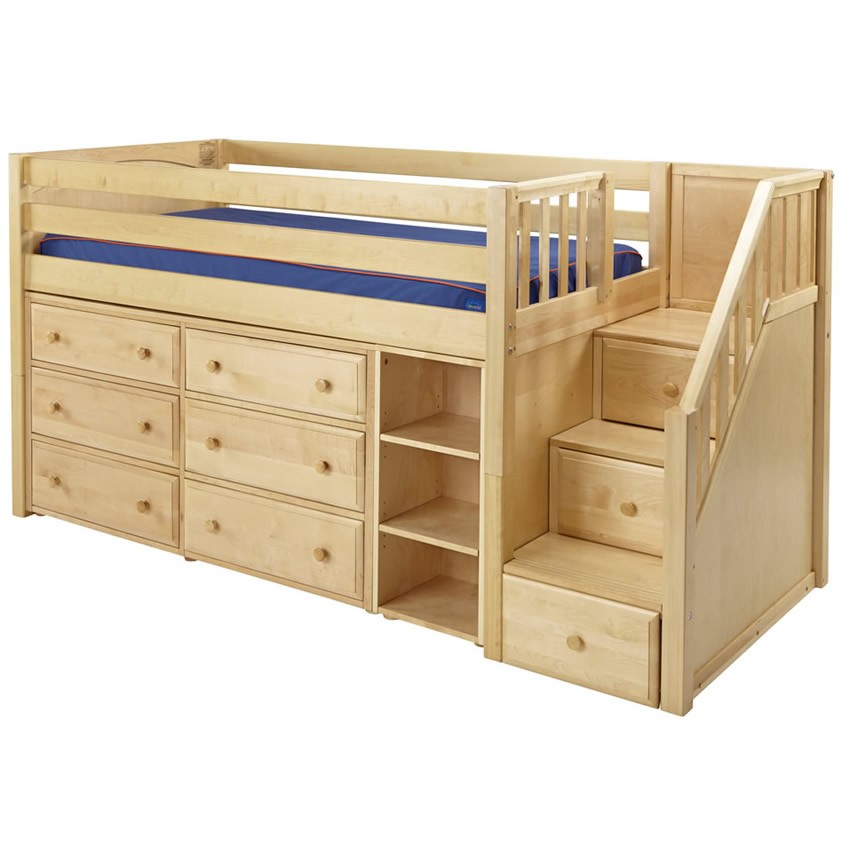 Great 1 storage bed with stairs in natural by maxtrix