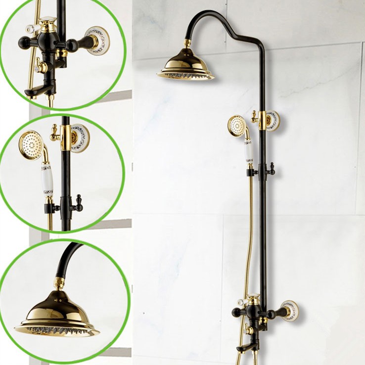 Grilled black pearl antique brass bathroom shower faucet