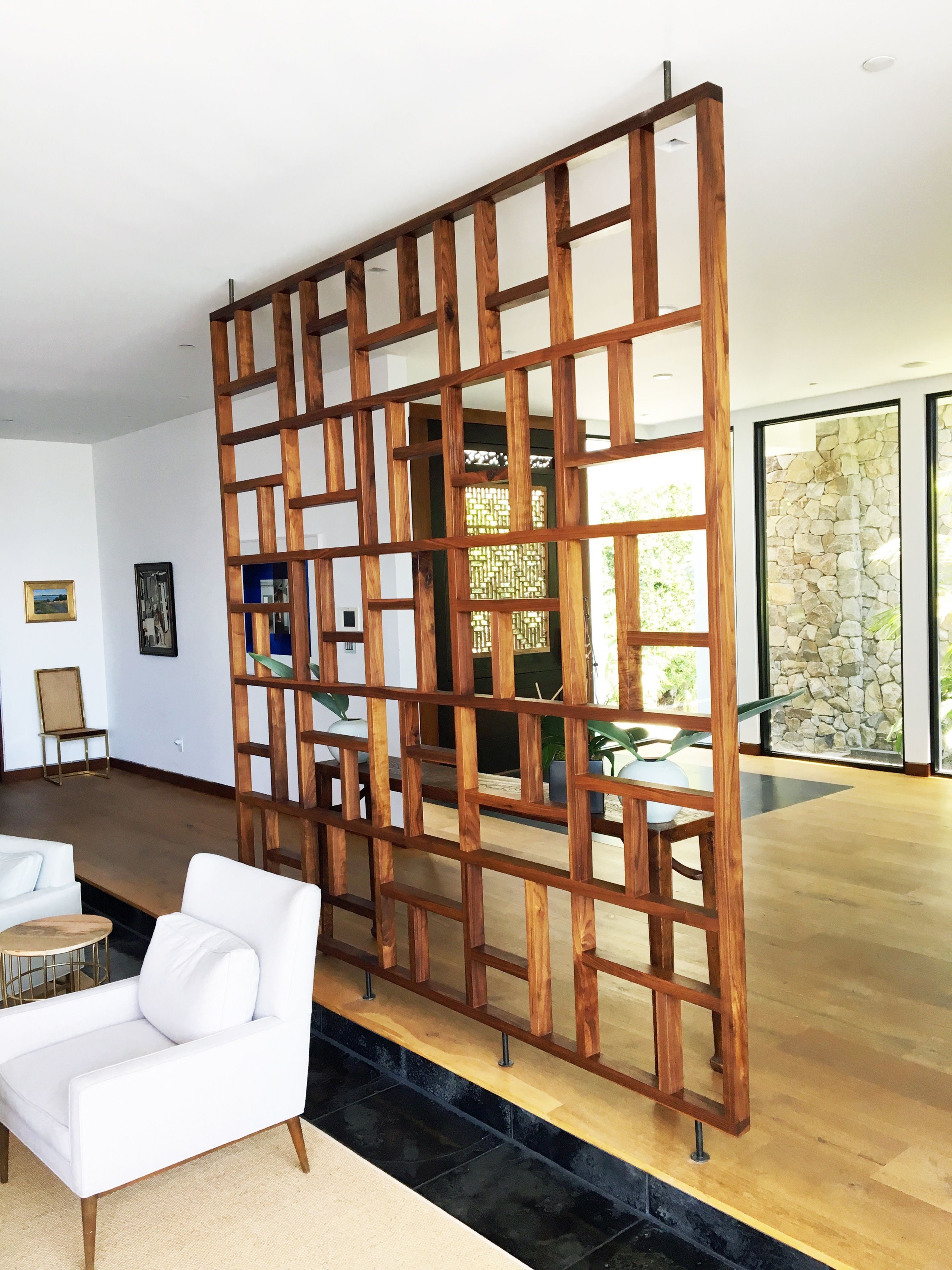 Handmade solid wood geometric room screen room divider by