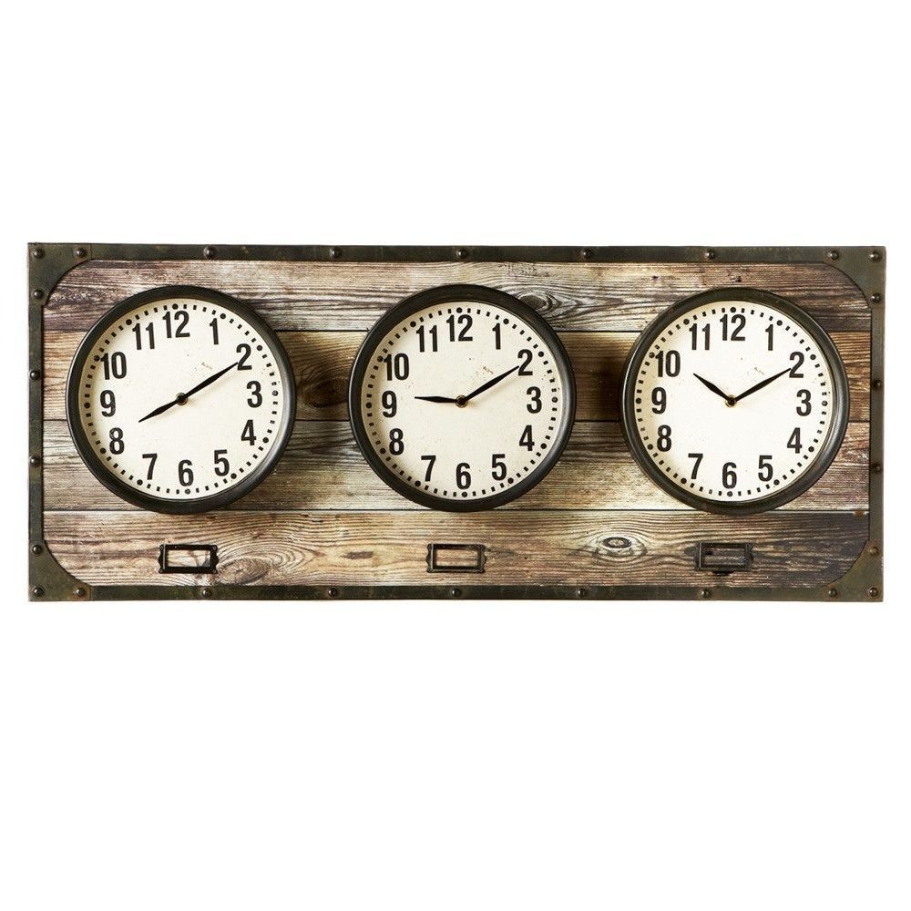 Horizontal time zone wall clock 35 7 8 in wall