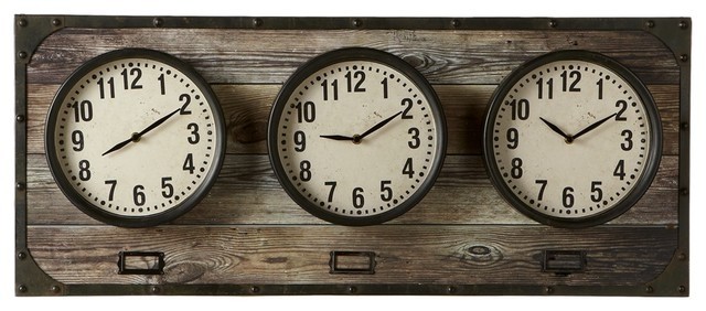 Horizontal time zone wall clock contemporary wall