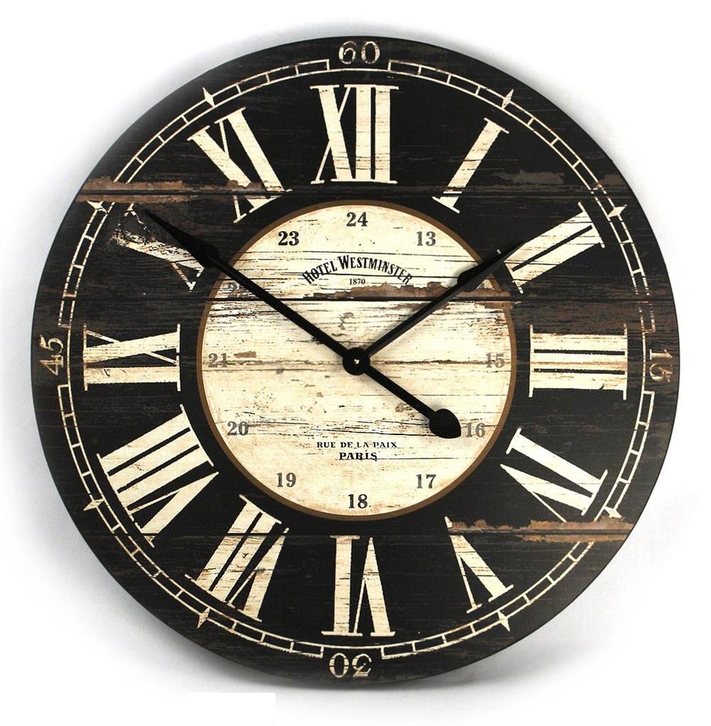 Hotel westminster rustic cottage black white large wall clock