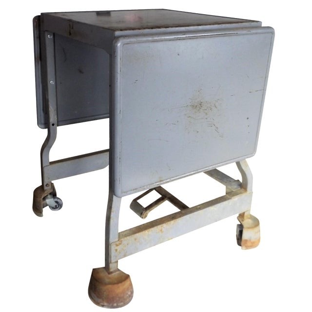 Industrial drop leaf table workbench on locking wheels 1