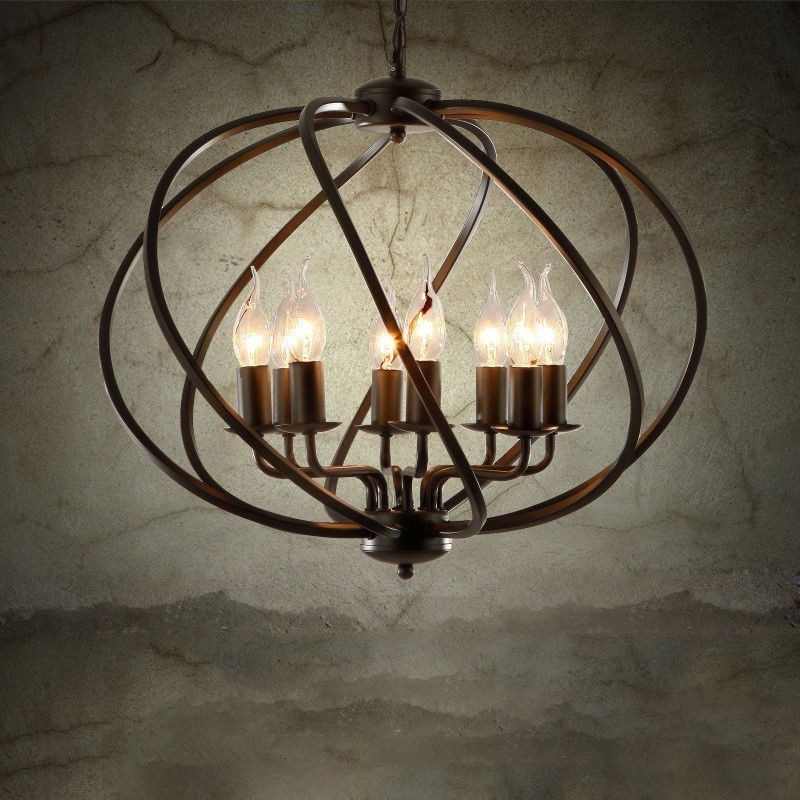 Industrial vintage metal cage chandelier large orb candle