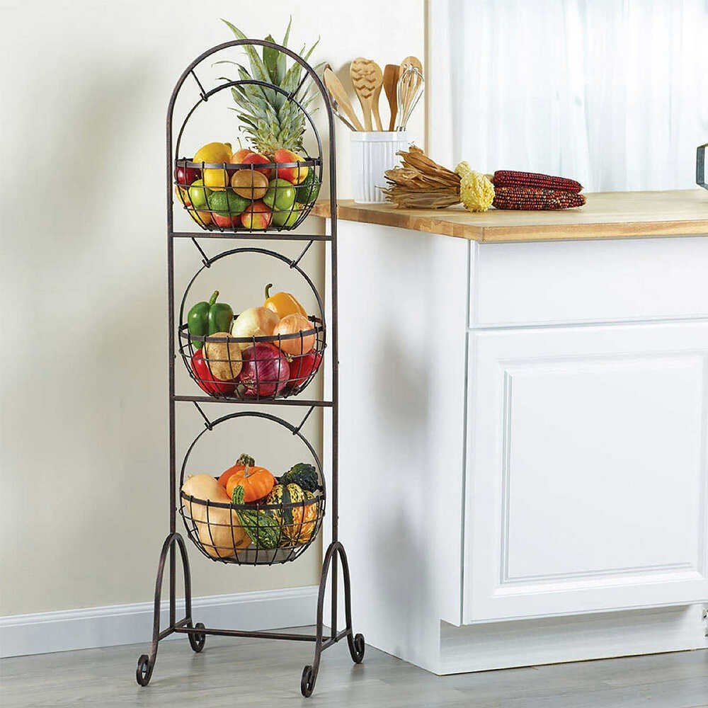 Kitchen 3 tier wire basket standing organizer vegetable