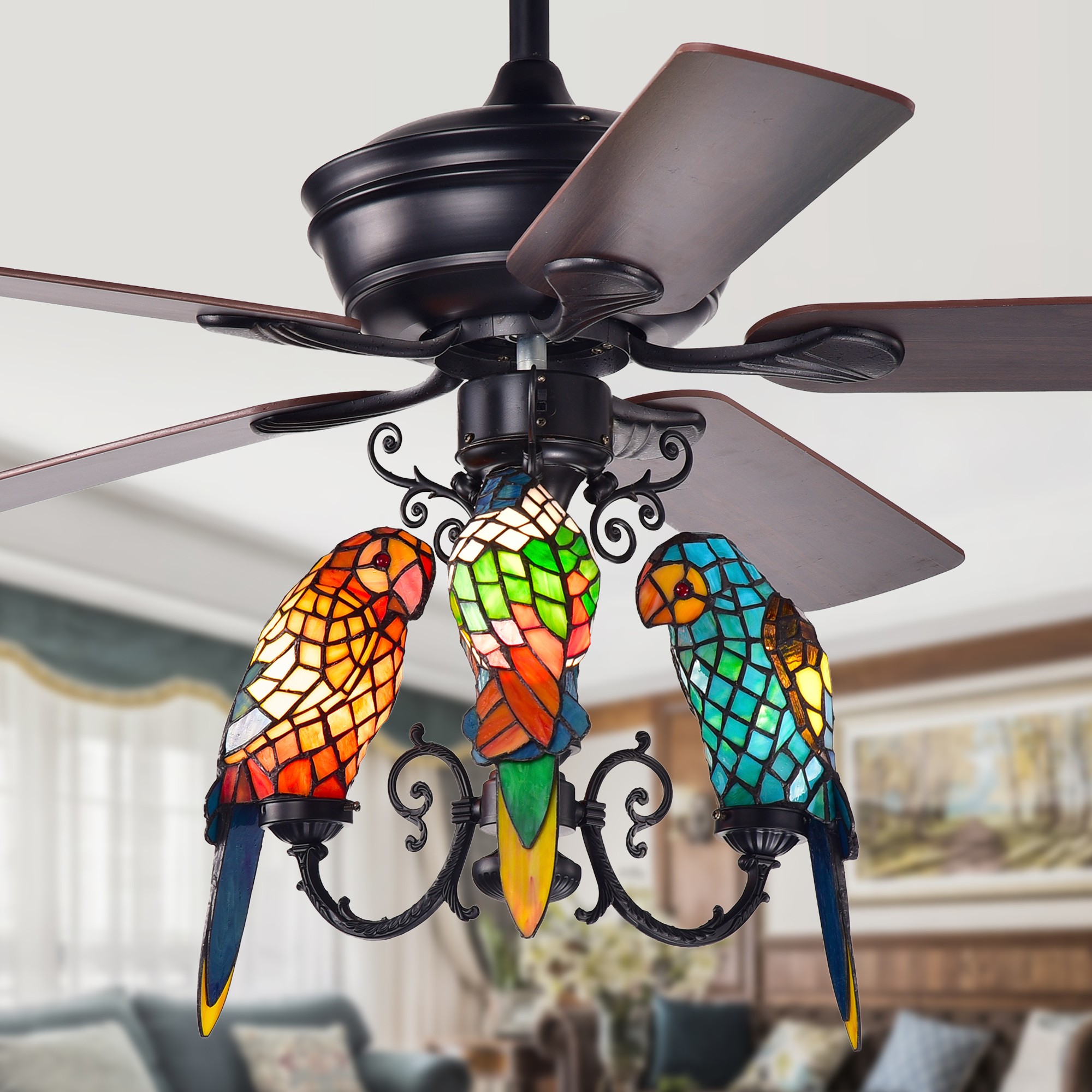 Korubo 3 light 52 inch lighted ceiling fan tiffany style
