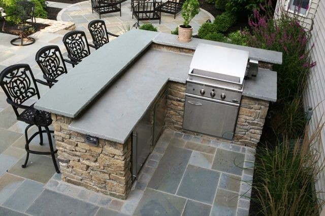 L shape kitchen island with bar top backyard patio