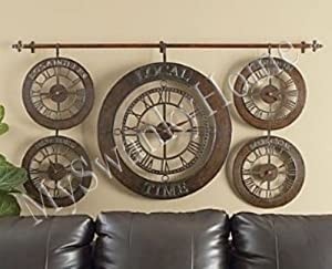 Large wall world time zones clock hand forged