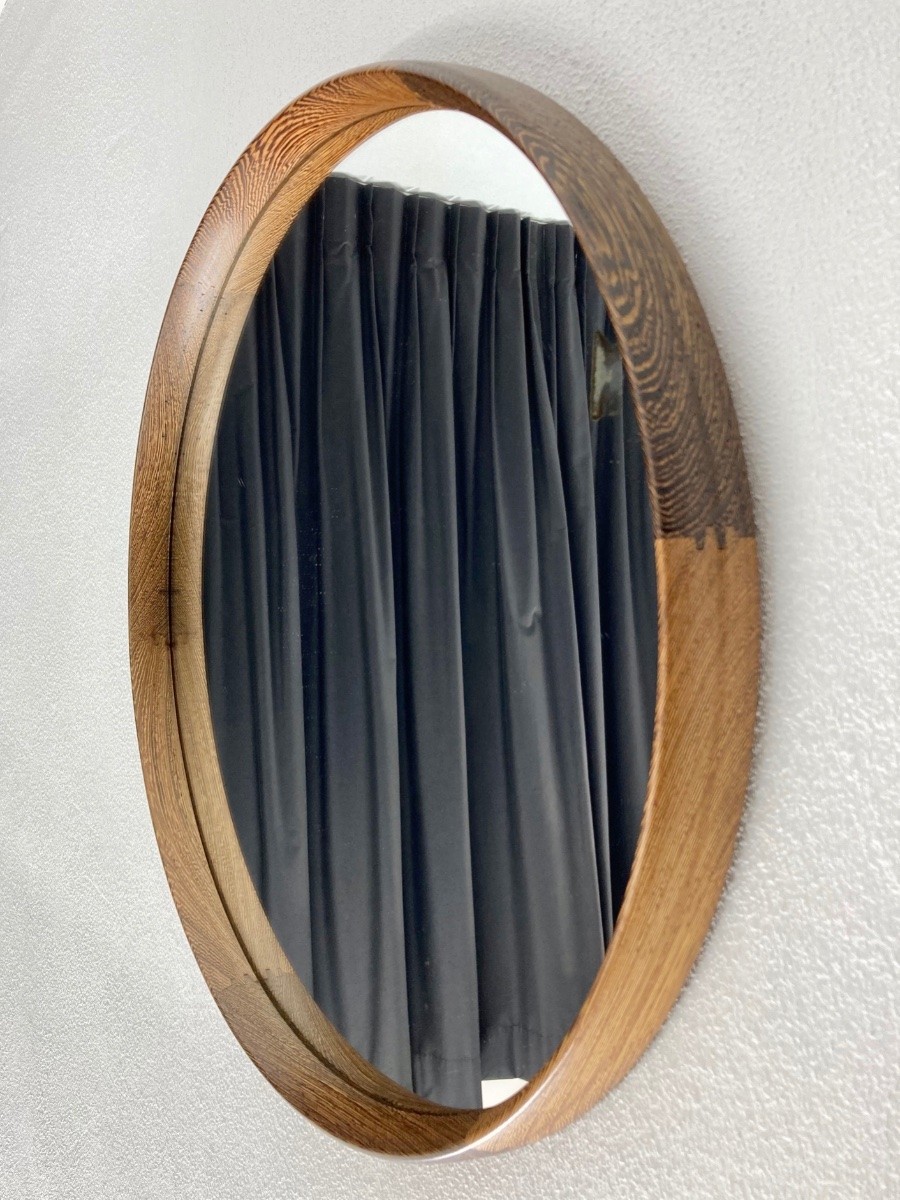 Large wooden round mirror echt vintage