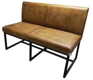 Leather dining bench with back metal iron legs length