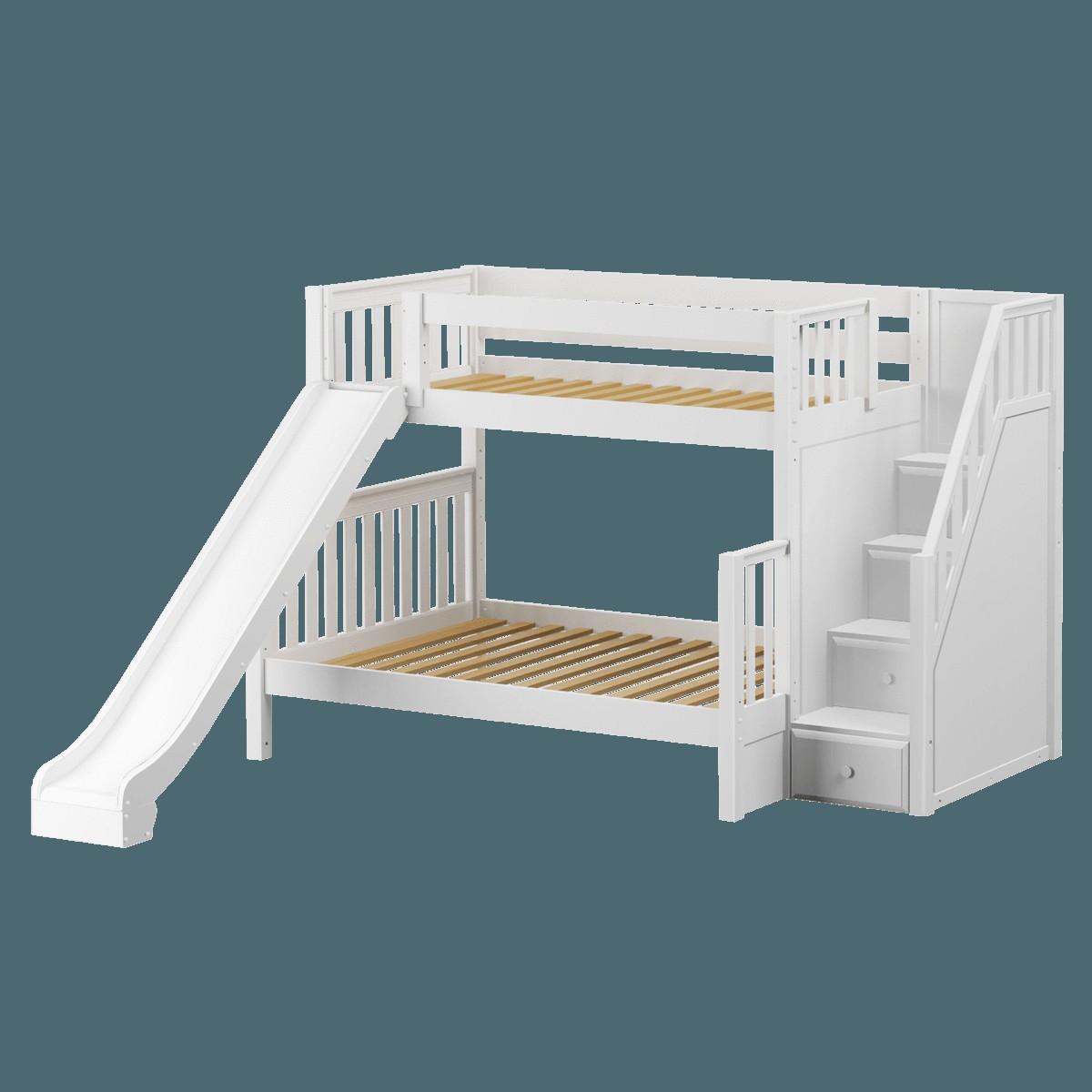 Medium twin over full bunk bed with stairs slide in