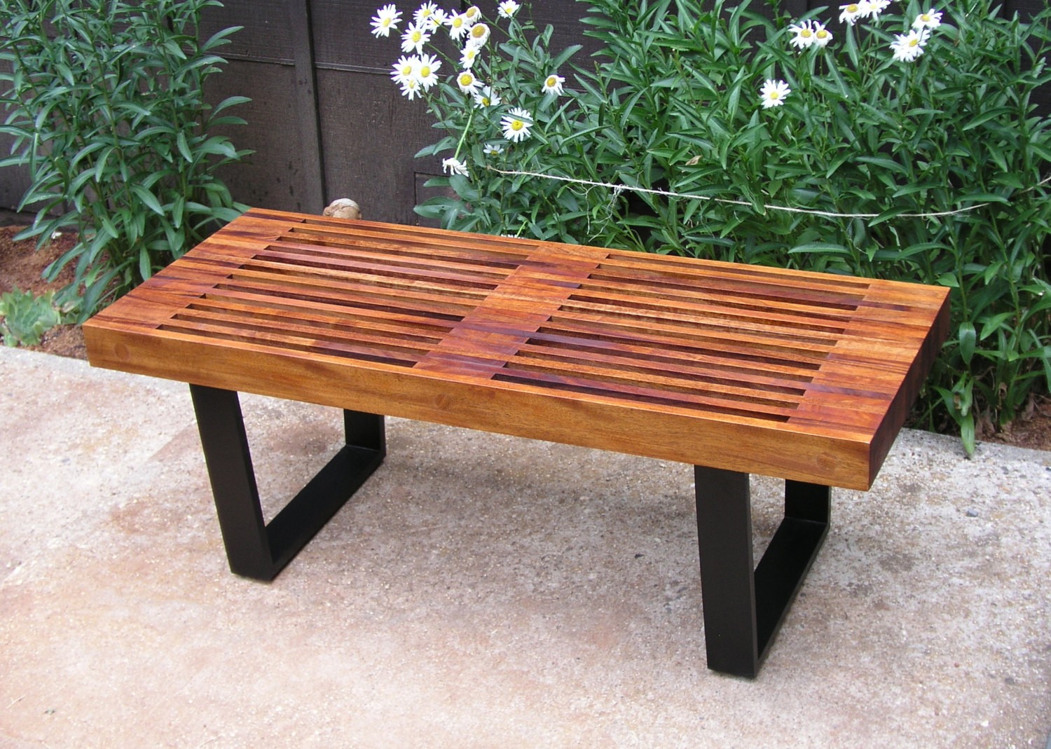 Mid century modern mahogany george nelson style garden bench
