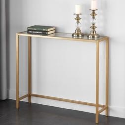 Narrow console table gold slim small glass top