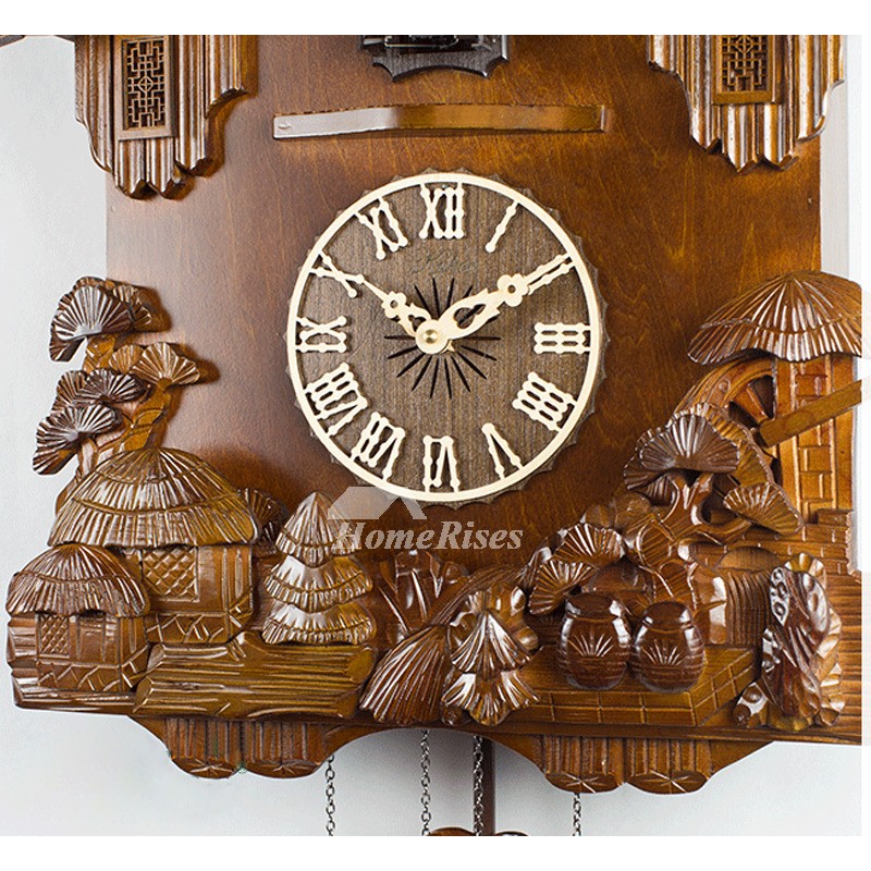 Novelty wall clocks carved wood cuckoo telling time wood