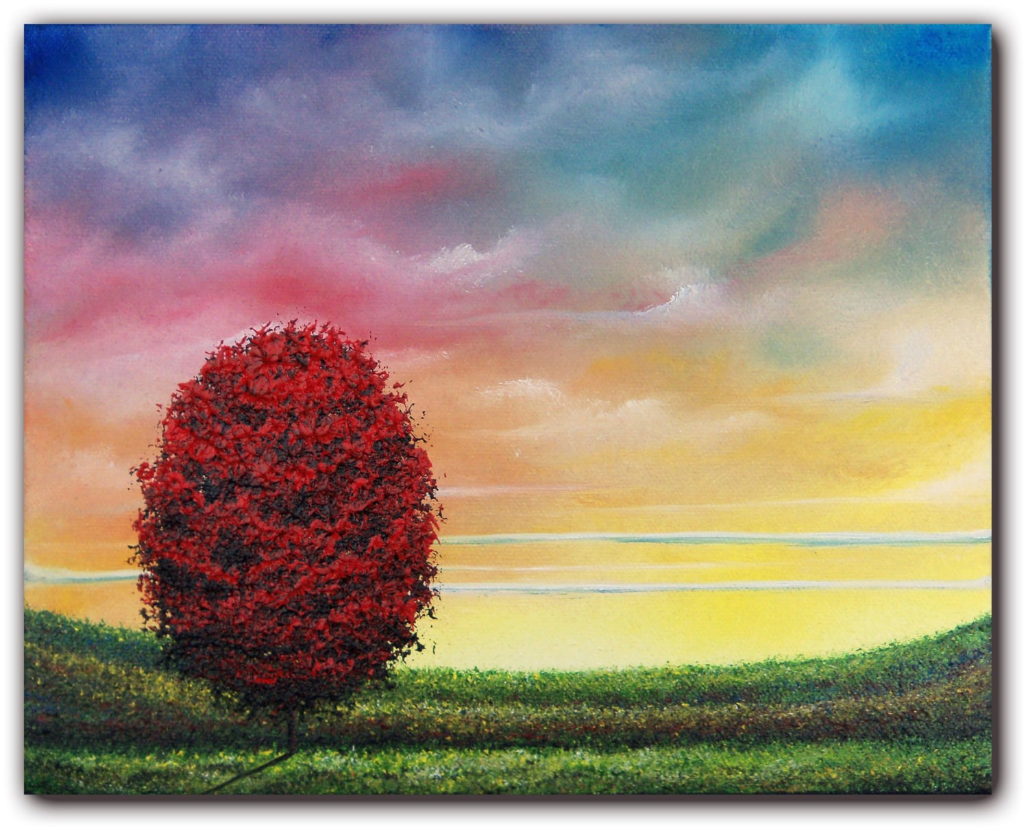 Original landscape painting red tree painting contemporary
