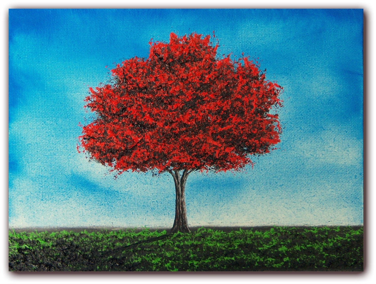 Original red tree painting colorful oil painting of tree