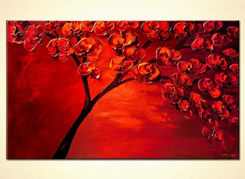 Painting for sale textured painting of blooming red tree